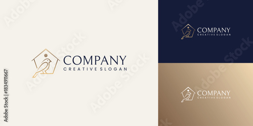 Bird Symbol Logo House Minimalist Design Gold Luxury Elegant