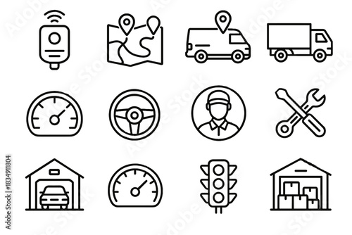 Tools gps smart warehouse speedometer icon garage steering signals vector tracker fleet