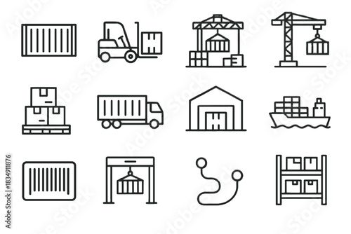 Yard icons rack map label shipping route vector icon port trailer container