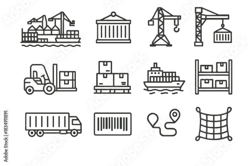 Icon storage hub icons container pallet vector security rack cargo label trailer