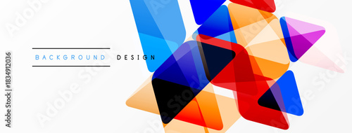 Abstract geometric shapes overlap, creating vibrant colorful design. White background provides clean contrast. Modern aesthetic.