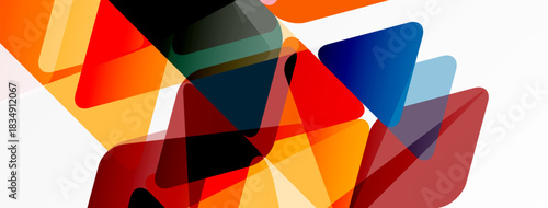 Abstract geometric shapes overlap. Vibrant colors create dynamic composition. Modern design, clean lines, visual interest.