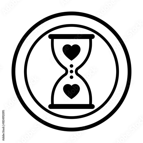 Minimalist hourglass with heart flowing instead of sand