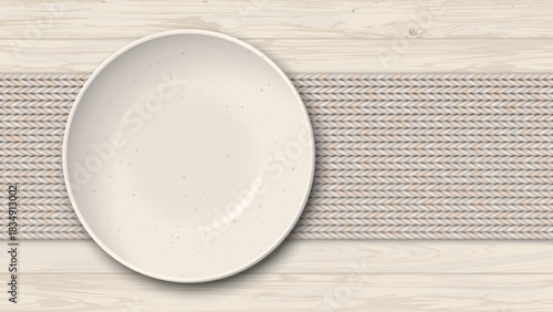 Top view of empty bowl placed on placemat on a wooden table  fade condition background