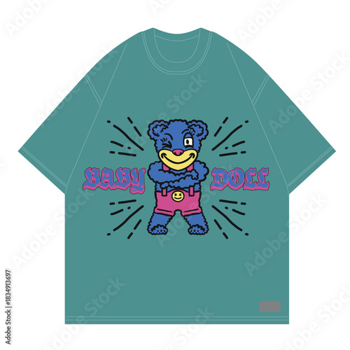 baby doll blue bear cartoon character for streetwear brand design