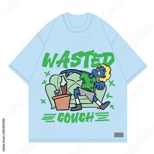 wasted coach character drunk pass out in a sofa fun and unique art for clothing brand