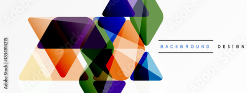 Abstract geometric shapes overlap, creating vibrant color gradients. Modern design element for backgrounds, presentations.