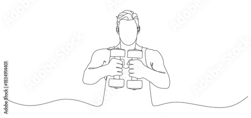 Minimalist Line Art of Man Holding Dumbbells for Strength Training