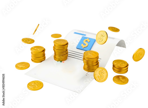 Wallpaper Mural Financial success concept with stacks of coins and a document representing money management isolated on transparent background Torontodigital.ca