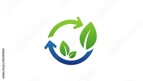 Recycling symbol with leaves green and blue colors isolated on transparent background