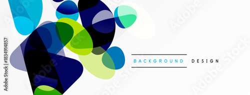 Abstract colorful overlapping circles. Modern design elements create dynamic visual composition. Bright hues contrast white space.