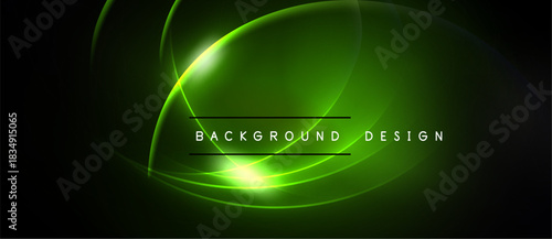 Bright green neon lines form abstract shapes over black background. Text reads background design. Modern, dynamic visual element.