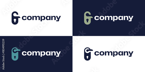 Door Handle Symbol Icon Keyhole Key Modern Minimalist Logo Digital Security