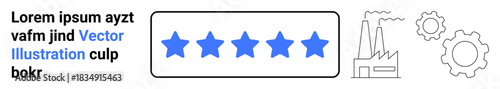 Customer satisfaction, quality assurance, product ratings, manufacturing standards, industrial processes, performance evaluation. Blue five-star rating with factory and gear icons. Customer