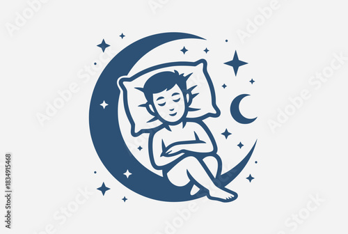 Man sleeping on crescent moon with stars vector  
