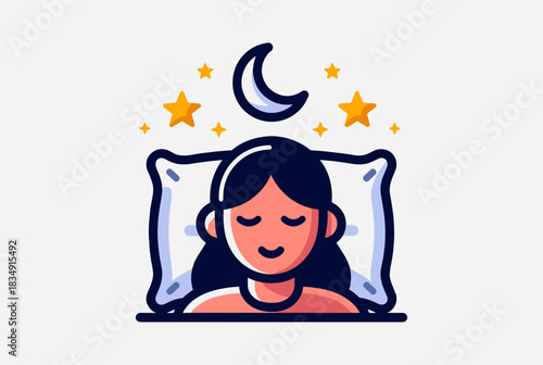 Woman sleeping under moon and stars illustration  
