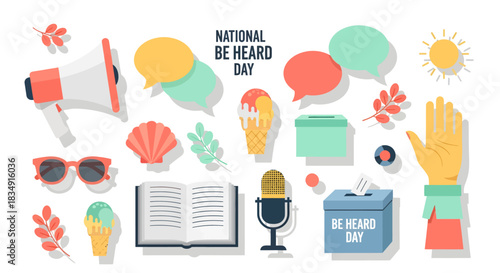 National Be Heard Day illustration with megaphone and speech bubble.