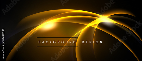 Dynamic golden lines create abstract floral shape. Bright center radiates light against dark backdrop. Modern design element.