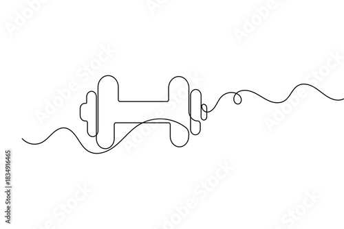 Dumbbell continuous one line drawing minimalist vector isolated flat sketch illustration
