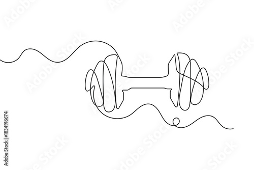 Dumbbell continuous one line drawing minimalist vector isolated flat sketch illustration
