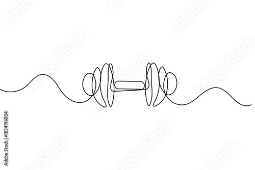 Dumbbell continuous one line drawing minimalist vector isolated flat sketch illustration
