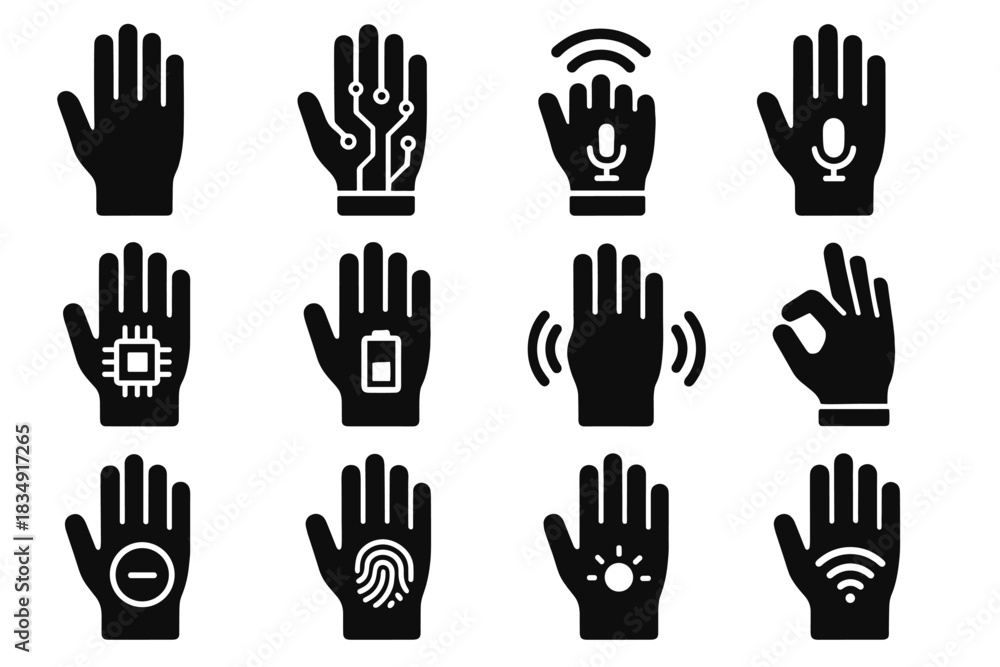 Fototapeta premium Chip control icons embedded wireless volume tech battery vector recognition icon fingerprint