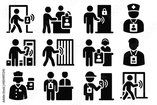 Conference smart gate corporate badge icons zone entry vector icon airport