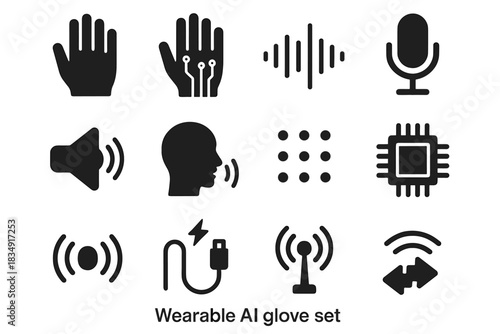 Ai charging light wearable speaker recognition icon square glove audio vector vibration