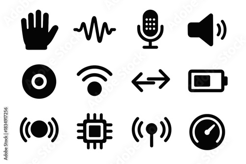Sound lines glove vector voice gesture wireless symbol recording icon speaker antenna