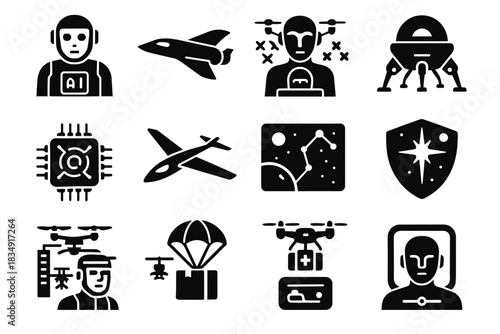 Ai space futuristic simulation drone icon monitor icons lander node air vector