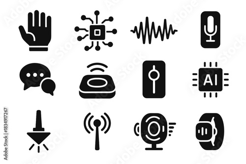 Ai glove vector symbol wearable wave bubble robotic beam switch voice icon