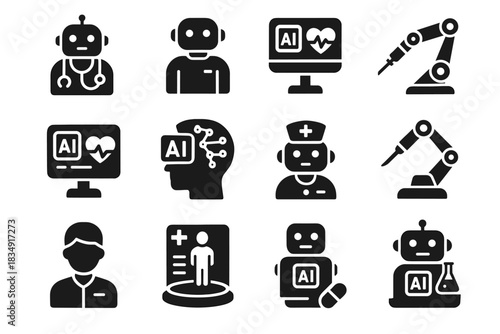 Healthcare icons icon heart ai brain dispenser vector arm record patient bot