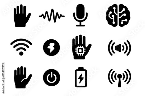Symbol hand speaker interactive inside vibration recording glove rays icon vector