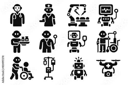 Telemedicine surgery vector icon humanoid diagnostic healthcare robots doctor ai medical robot