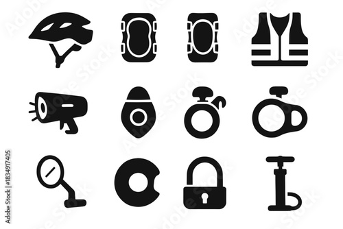 Icon safety vector pump helmet cycling icons tire front knee bike light