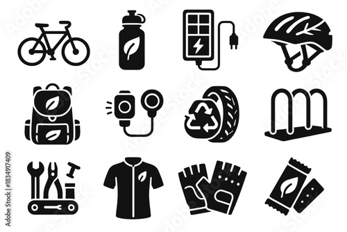 Kit eco cycling led energy vector icon bar clothing bike backpack bottle