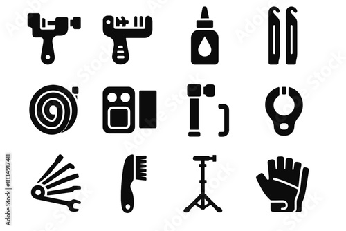 Lubricant vector cycling tire spare pump icon maintenance stand tube icons levers