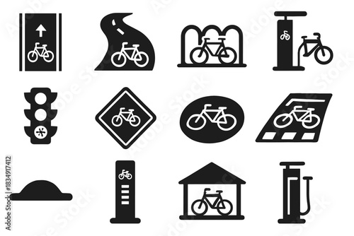 Infrastructure parking sign icon cycling bicycle cycle repair traffic icons vector bike