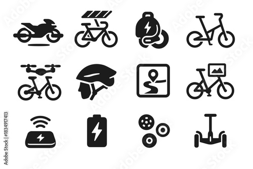 Futuristic energy wireless icon foldable wheels battery smart icons vector nano bike