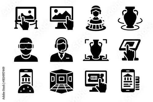 Headset app icons vector museum archive statue room dome virtual icon ar
