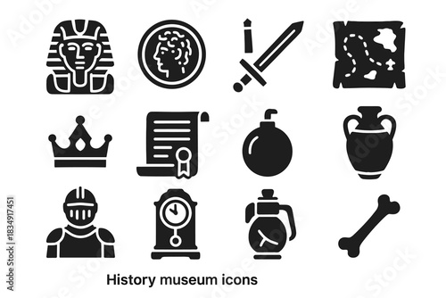 Museum icon antique icons history vector fossil statue sword bone crown historical