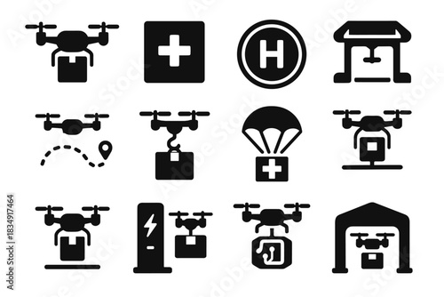 Cargo lightweight auto air icon delivery container icons drone hook vector