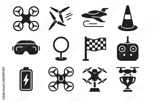 Icon aerodynamic agile racing compact propellers drone booster vector marker timer