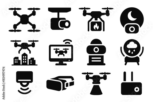 City icon live aerial hub feed monitoring camera portable vector surveillance searchlight