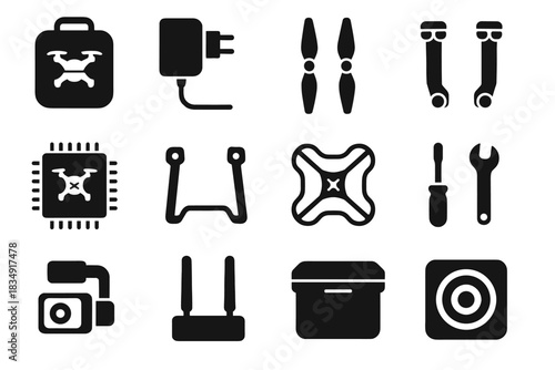 Icons calibration icon booster pad stabilizer vector accessories charger foldable toolkit box