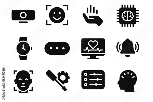 Sensor emotion facial led icon alert vector notification processor tracker band micro