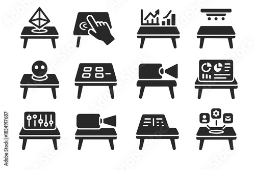 Holographic icon office gesture virtual module icons touch vector smart panel projection