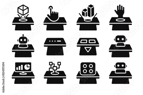 Icon sensor control virtual panels vector gesture icons lens holographic charts module