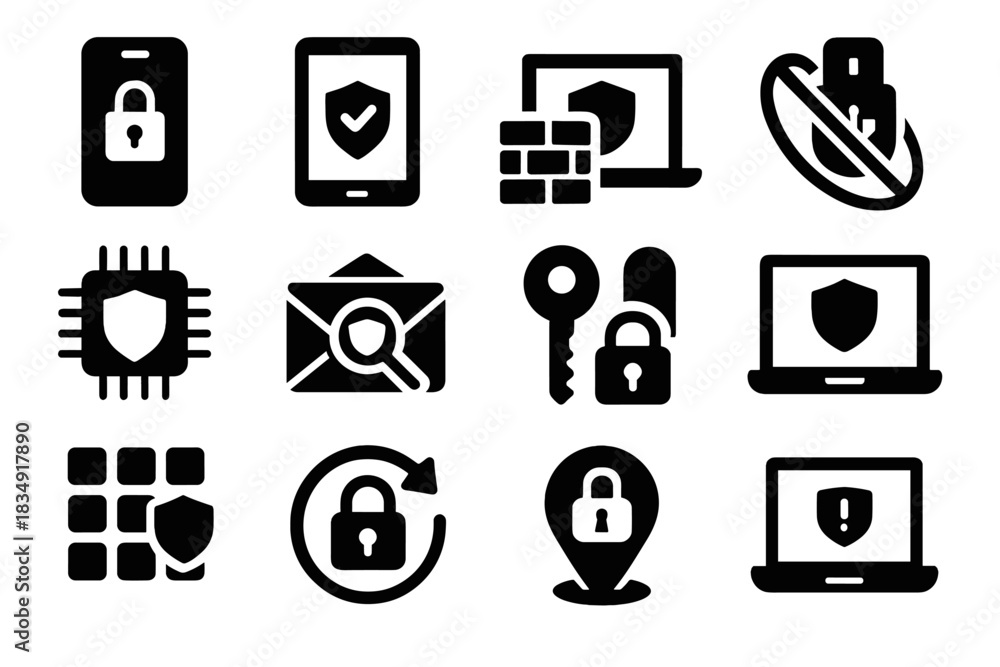 Obraz premium Smart device icon vector backup security lock permission usb recovery icons data