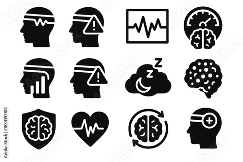 Memory load checker pulse focus badge alert rest health vector attention icon